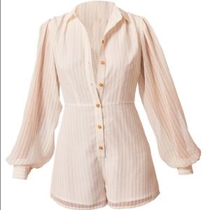 Stone Stripe Balloon Sleeve Shirt Romper